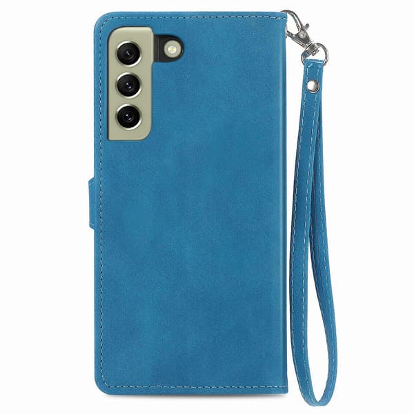 För Samsung Galaxy S21 FE 5G Präglad Blommig Stötsäker Läderfodral Blue