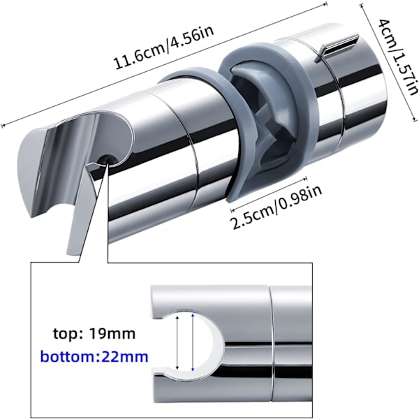 Justerbar handduschhållare, duschhållare för glidstång 16-19 mm ytterdiameter i krompläterad ABS-plast (grå)