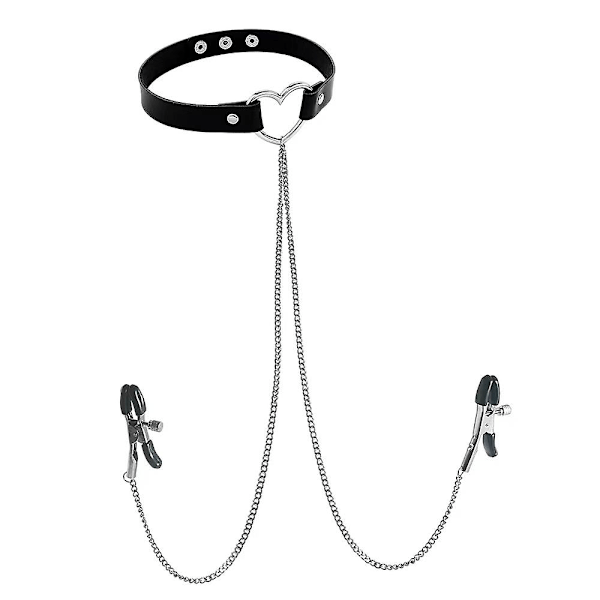 Brystvorte Ring med Choker Halskæder Rustfrit Stål Brystvorte Ringe Kæde Hjerte Kattehoved