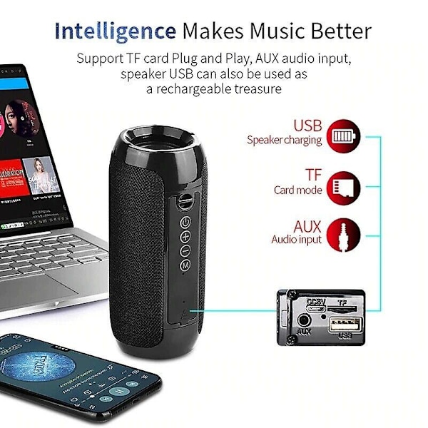 Bluetooth-kaiutin, langaton, vedenpitävä, ulkokäyttöön, stereoääni, basso, USB/TF/MP3-soitin