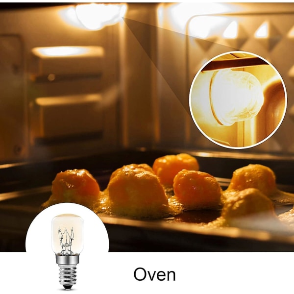 Ovn lyspære 25w, E14 T25 glødelampe 2200k varm hvit, 300 grader pygmé lyspærer for ovn, mikrobølgeovn, saltlampe, pakke med 4