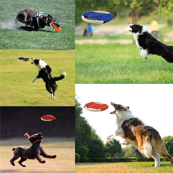 4 kpl koiran lentävä kiekkolelu luonnonpuuvillainen köysi Lemmikkien lentävä lautanen Värikäs myrkytön puremisenkestävä, kestävä koiran lentävä (satunnainen väri)