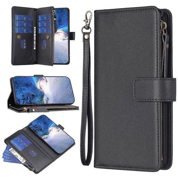 Case Realme C55:lle vetoketjullinen cover , jossa korttipidike, magneettinen suljin, yhteensopiva Realme C55 case kanssa Black