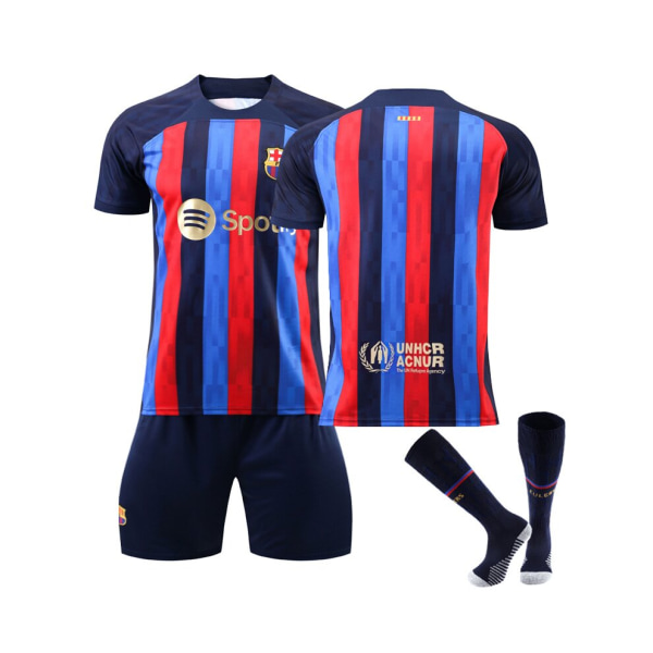 (FC Barcelona Home Kit 2022/2023 Soccer Jersey 3 Piece Kits for Kids Adults