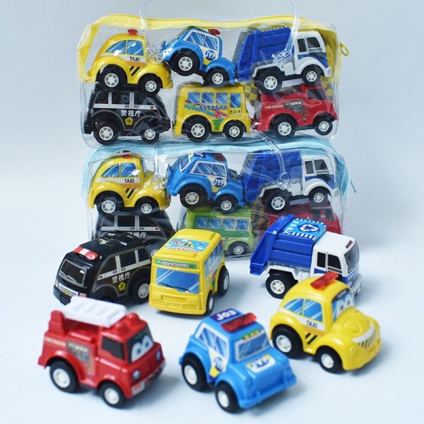 6 stk/sæt Minilegetøjsbiler Træk tilbage Billegesæt Tegnefilm Trucks Baby Småbørn Børn Drenge Fest FødselsdagLegetøj