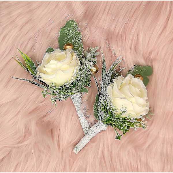 2 st bröllopsboutonnière för brudgum och best man kostymdekoration konstgjorda rosor knapphål blomma för bröllop