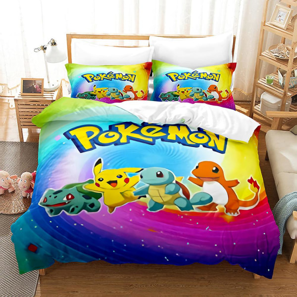 P1 Pikachu 3D-tulostettu vuodevaatesetti Peitto Päällinen Tyynyliina Lapset Lahja US QUEEN 228x228cm