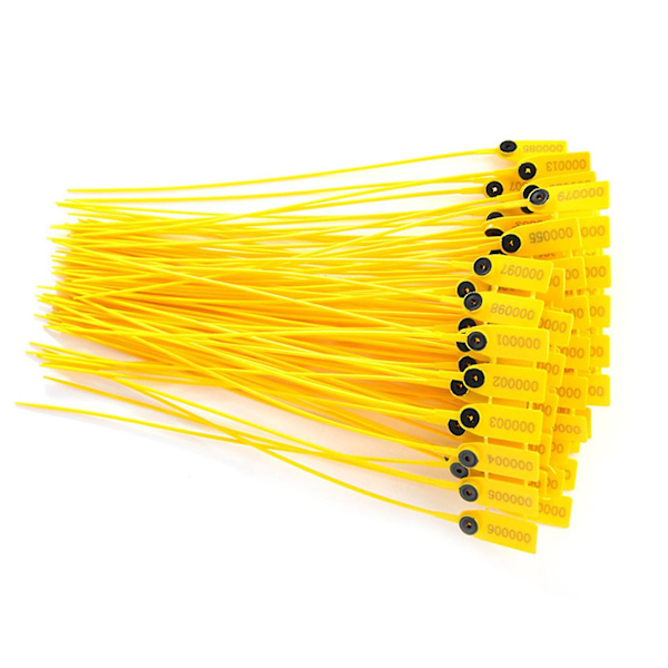 100 stk. gule pakke transport lastbil plast sikkerhedssegl 40cm etiket kabelbind med nummer