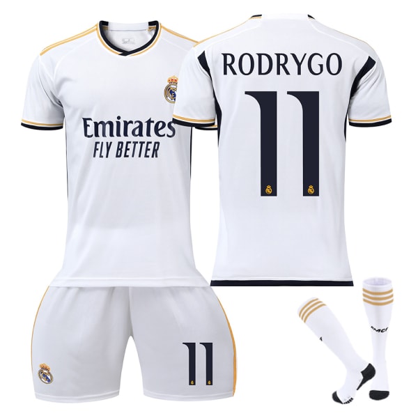 23-24 Rodrygo 11 Real Madrid tröja Ny säsong Senaste fotbollströjor för vuxna för barn Kids 22(120-130cm)