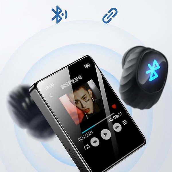 Kannettava MP3-soitin Bluetooth 5.0 Musiikki Stereokaiutin Mini Mp4 Videotoisto Led-näytöllä Fm-radion tallennus Black