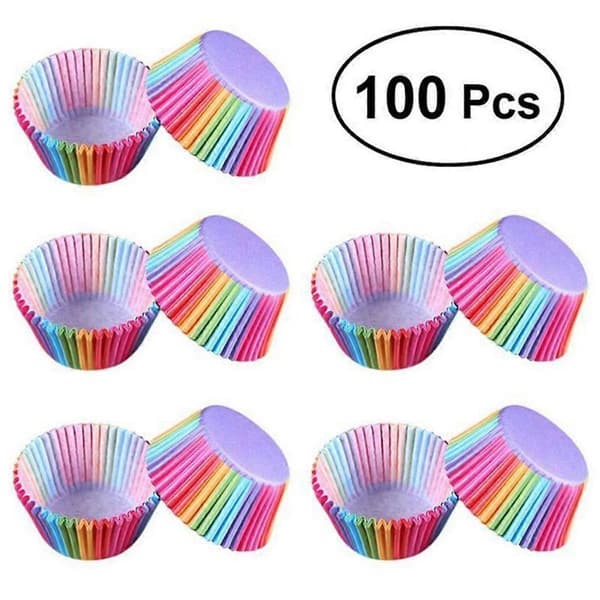 Cupcake Wrappers, 100 stk. Regnbuefarvede lyse standard bageforme Cupcake Liner Cupcake Papir Bageform Muffin Forme Kageform
