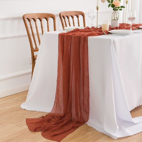 Terracotta Muslin Hääpöytäjuoksija - Koristekangas - Pestävä - 80 x 300 cm