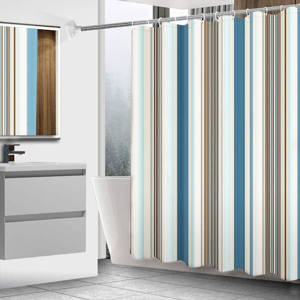 Duschdraperi 200x200cm Polyester Ränder Vattentätt Mögelresistent Badrumsdraperi med Spännen 12 Krokar Tung Viktad Fåll (Ränder - Flerfärgad, 2