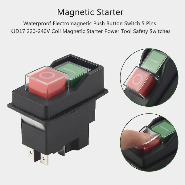 Vattentät elektromagnetisk tryckknappsbrytare 5 stift Kjd17 220-240v spole magnetiska säkerhetsbrytare