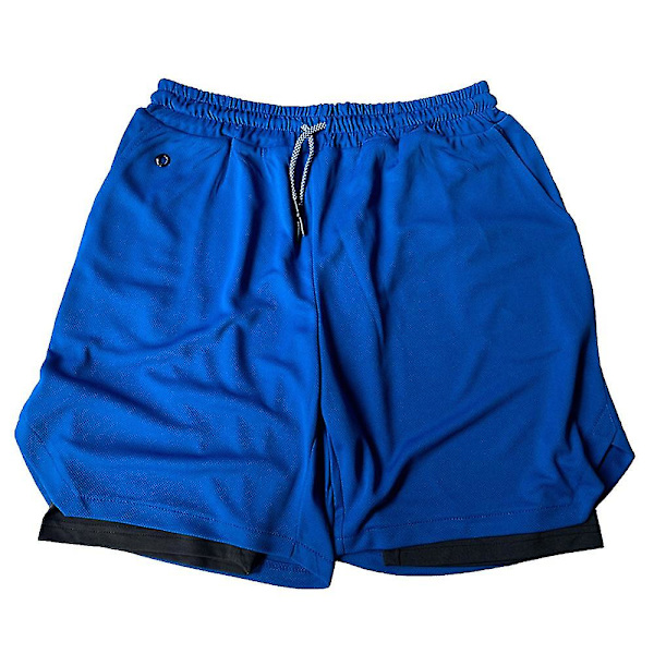 2-i-1 tränings- och löparshorts för män, träningsbyxor med ficka Navy Blue