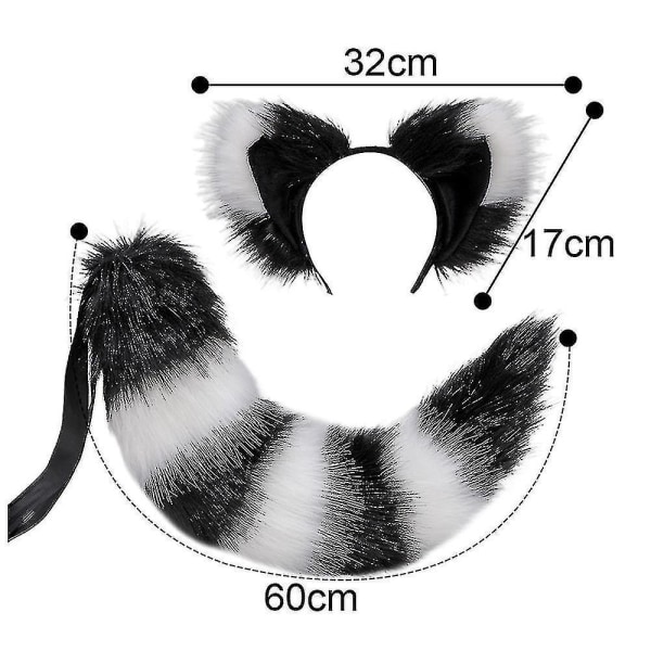 Räv Svans Och Öron, Katt Vargen Tvätthund Öron Svans Set, Djur Päls Svans, Öron Pannband, Halloween Jul black White