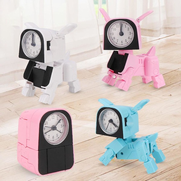 Deformation Dog Alarm Clock Cute Robot Puppy Wake Up Timer for Children Pink