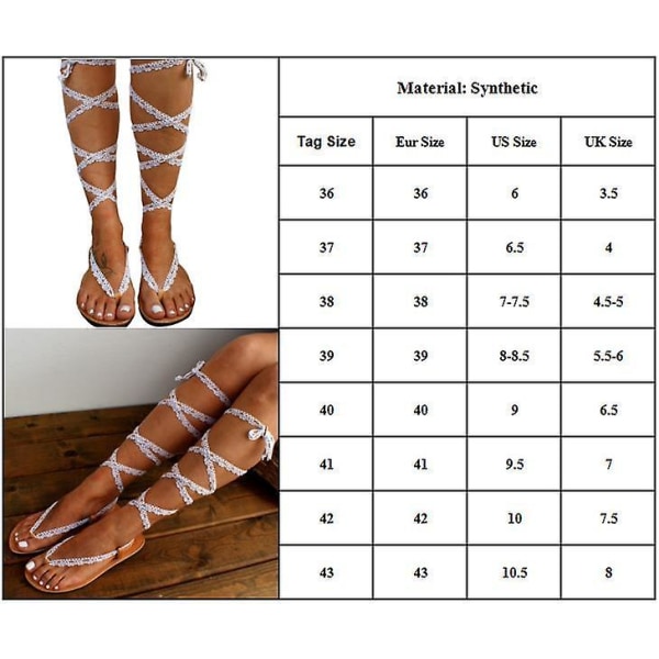 Kvinners Boho Gladiator Stropp-Flip-Flops Sandaler Sommer Strand Sko 42