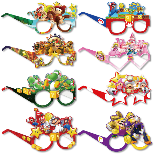 Nya Mario festpappersglasögon fotorekvisita speltema födelsedagsglasögon dekorativa tillbehör