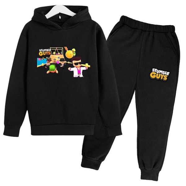 Spel Stumble Guys Tecknat Tryck Vår Höst Barns Vardaglig Hoodie Set Pojkar Flickor Sportdräkt Tröja Barn Jacka Topp All Black 100(85-95cm)