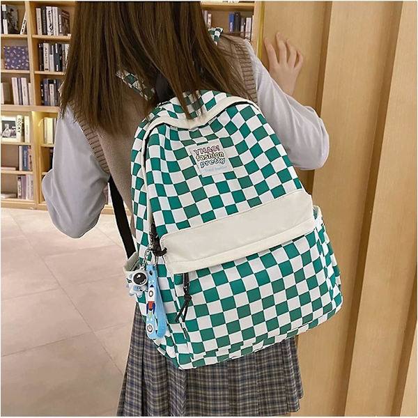 Ternet Rygsæk Gingham Skole Tasker Tilbage Til Skolen Tilbehør Til Studerende (grøn)