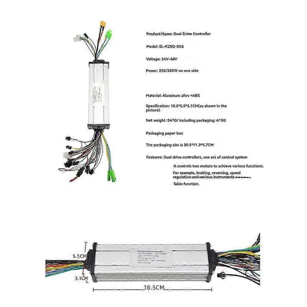 24V/36V/48V 250W/350W Dual Drive Controller Elektrisk Cykel Børsteløs Motor Controller DC Elektrisk Mo