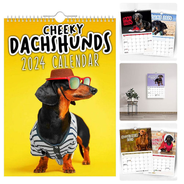 2024-kalender Fräcka taxar Roliga söta hundar Väggkalender Månatlig veckoplanerare Konst Hemkontor Inredning Presenter