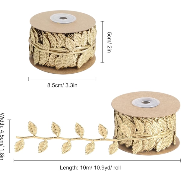 Tekolehti Garland Lehtikoriste Nauha 20 Metriä Pitkä DIY-askarteluun Lahjapakkaamiseen ja Juhla-Hääkoti Puutarhan Koristeluun 2 Rullaa (Kulta)