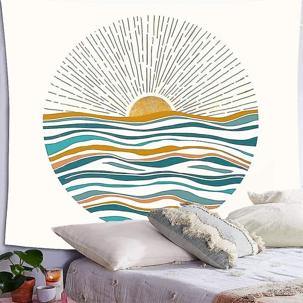 Wabjtam Vægdekoration 200x150 cm Ocean Sunrise Vægtæppe Bølger Mid Century Modern Style Vægophængning Vægtæppe Kunst til hjemmet til soveværelse, stue