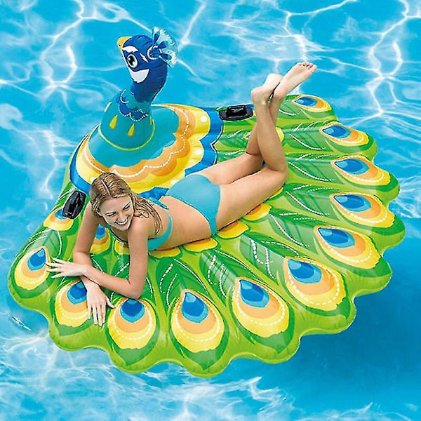 Jätteuppblåsbar Påfågel Badring Pool Float Ride-on Badring Vuxna Barn Vatten Semester Fest Leksaker Piscina
