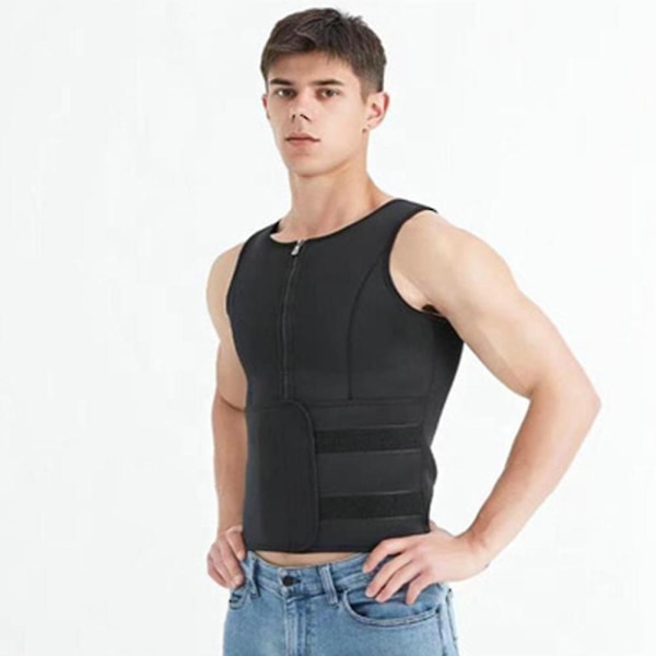 Opnå dine fitnessmål med mænds neopren sauna lynlås taljetræningsvest - vesten trimmer kroppen for en effektiv træning Sealed waist black L