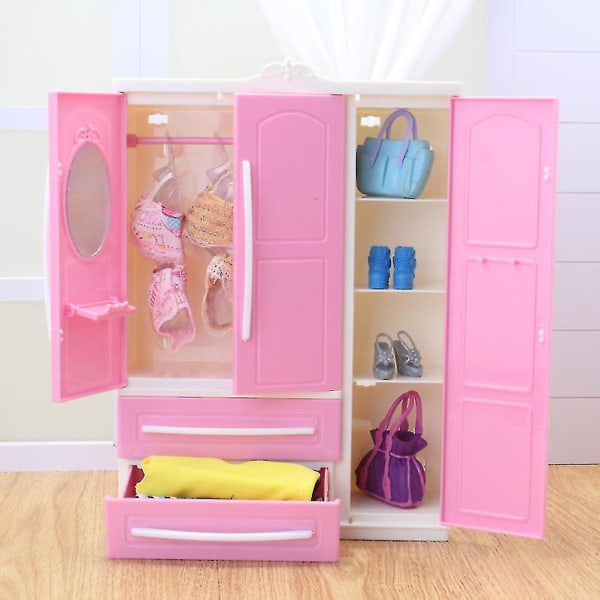 Barbie Dockgarderob Garderob Organizer för flickdocka Kläder och tillbehör Förvaring