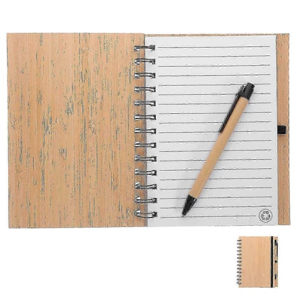 Notesbog med bambusomslag til notetagning, 1 sæt med robust spiralindbinding