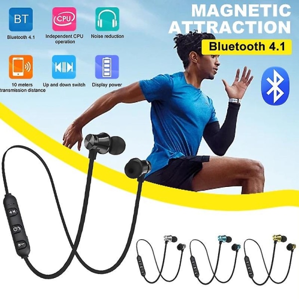 Trådløse magnetiske Bluetooth-øretelefoner med håndfri headset med mikrofon, støjreduktion, øretelefoner til Huawei Xiaomi Samsung with box black327