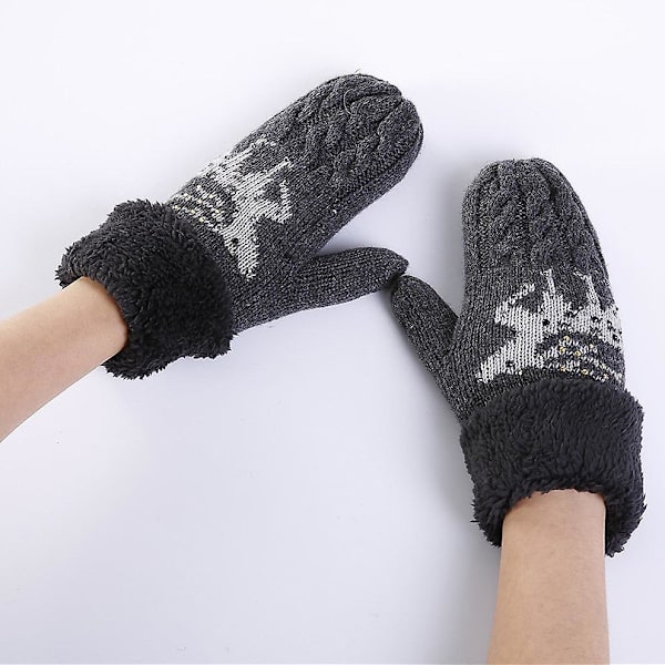 Vinter nye julehjorte varme borede dame strikkede ull fingerhansker Dark gray