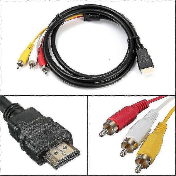HDMI til RCA-kabelkonverter, HDMI han til 3-RCA han video lydstik, 1,5m