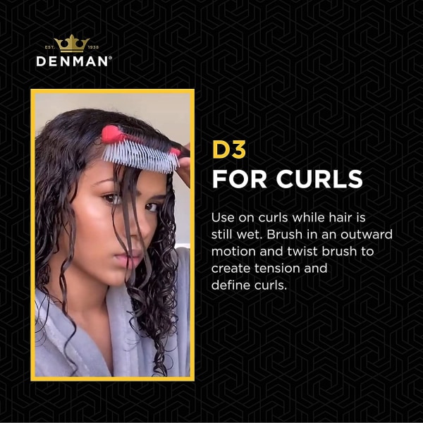 Krøllet hårbørste D3 (svart og rød) 9-rads stylingbørste for å løsne, skille, forme og definere krøller - for kvinner og menn