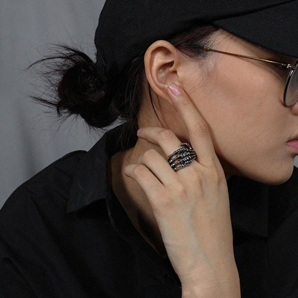 Vintage skjelett hodeskalle Palm Shape Ring for kvinner menn Hip Hop Metal Rock 7