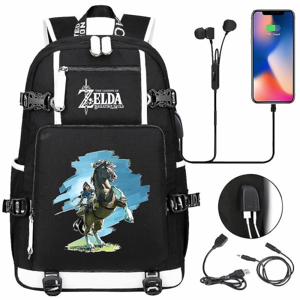 Zelda: Breath Of The Wild Eye Game USB Backpack | Cosplay student skolväska för Botw fans | Unisex resebärbar datorväska för dator och spel