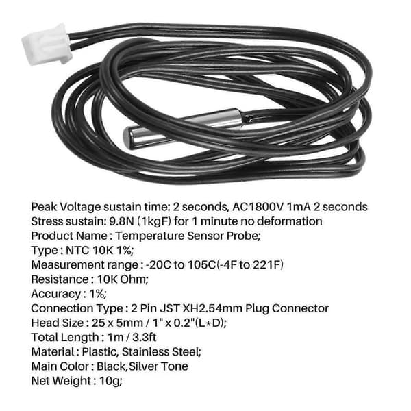 NTC 10K Ohm Vattentät Digital Termisk Temperatursensor Sond 1mP2025042500009 BlackSilver