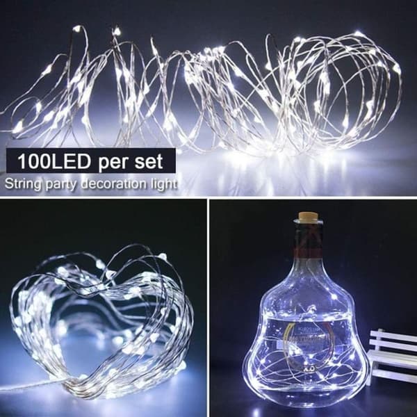 Batteridrevne lyslenker, 10 meter 100 LED-lyslenker, fjernkontrolltimer, 8 moduser White