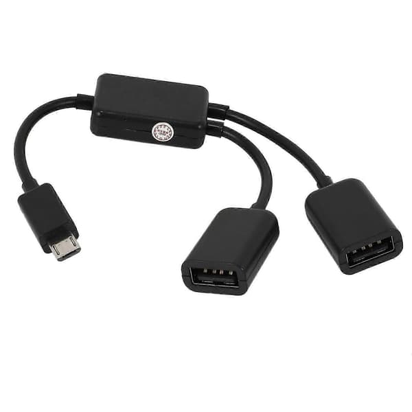 Micro-USB-isäntäkaapeli, Micro-USB-uros - 2X Type A Dual USB -naaras OTG-sovitinmuunnin Android-tabletille ja älypuhelimelle, musta bs
