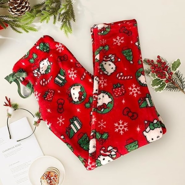 Söta tecknade pyjamasbyxor för kvinnor med tryck överallt Flanellpyjamas Jul Halloween Varma hemsovkläder Graffitibyxor Stil-5 XL