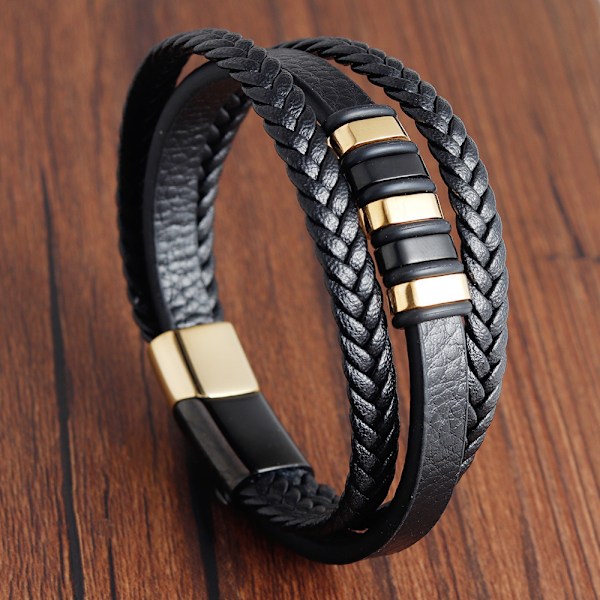 Svart läderarmband för män - Herrgåva 22,5 cm