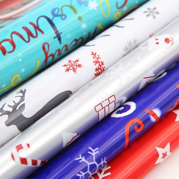 Set med 5 julegaveposer, julegaveposer med snøring store med merker, julegaveinnpakningsposer for julefest, gaver, feriede