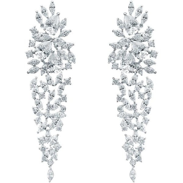 Ljusa Cubic Zirconia Kristallhänge Långt tofshängande örhänge för kvinnor Bröllopssmycken för bröllop