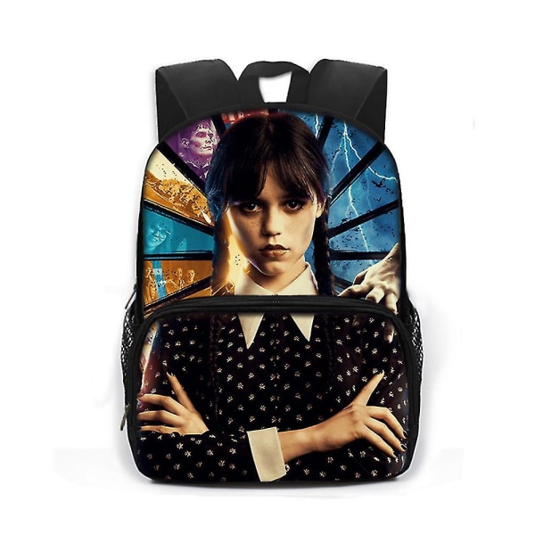 The Addams Family Wednesday Addams Theme Backpack Bekväm ryggsäck skolväska med tvåvägsdragkedja D