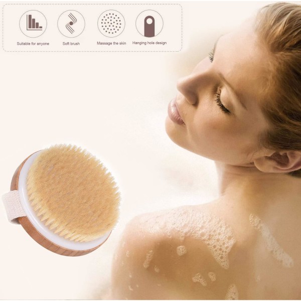 Dry Brushing Body Brush - Natural Bristle Body Exfoliator Scrub Skin Brush for Bath and Body Works
