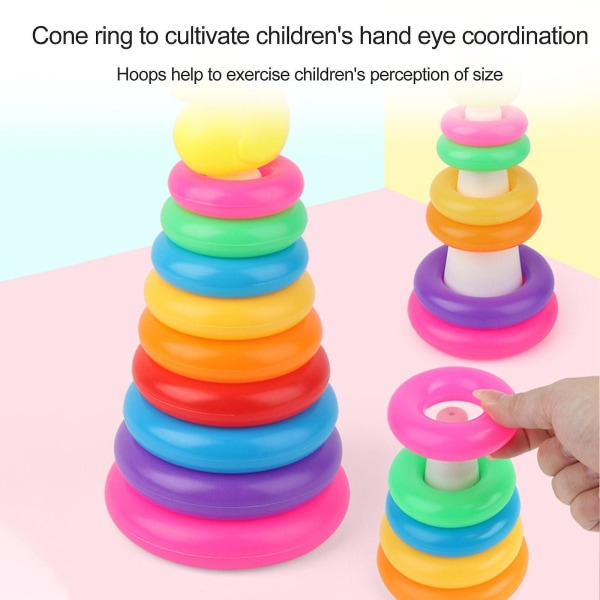 Farverig Ring Rainbow Tower Ring Diy Pædagogisk Legetøj Julegaver til baby