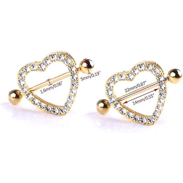 1 stk. Tolags Nippel Piercings Seksuelle Kvinders Bryster Kvinders Hjerte Rhinestones Blanke Mode Smykker Guld Trim Strimler